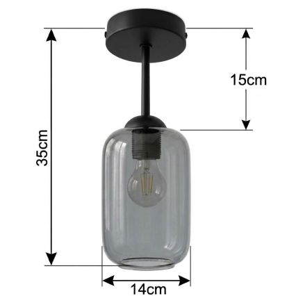 BRILAGI - LED stropni luster RETRO GLASS 1xE27/60W/230V Ø 14 cm crna/dimna siva