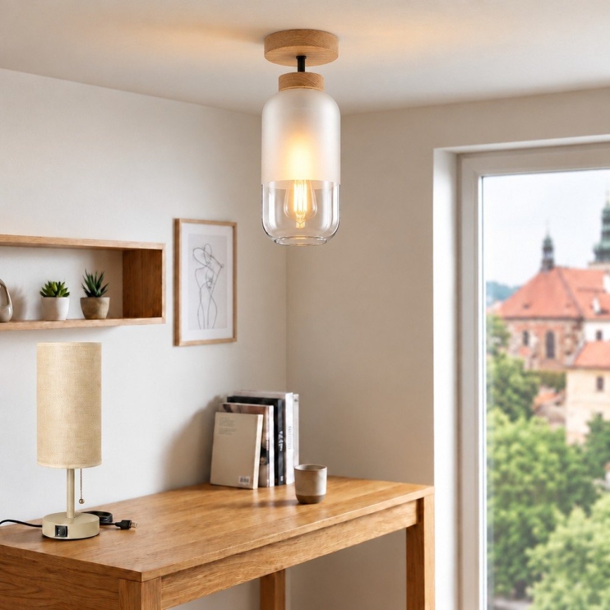 BRILAGI - LED nadgradni luster RETRO GLASS 1xE27/60W/230V promjer 14 cm hrast/bijela