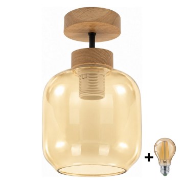 BRILAGI - LED Nadgradni luster RETRO GLASS 1xE27/60W/230V Ø 14 cm hrast/zadimljeno bež