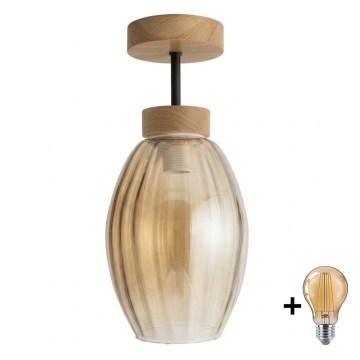 BRILAGI - LED Nadgradni luster RETRO GLASS 1xE27/60W/230V Ø 17 cm hrast/dimno bež