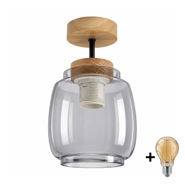 BRILAGI - LED nadgradni luster RETRO GLASS 1xE27/60W/230V Ø 26 cm hrast/zadimljeno-siva