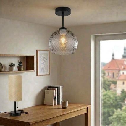 BRILAGI - LED prislonjena stropna svjetiljka RETRO GLASS 1xE27/60W/230V Ø 25 cm crna/zadimljena siva