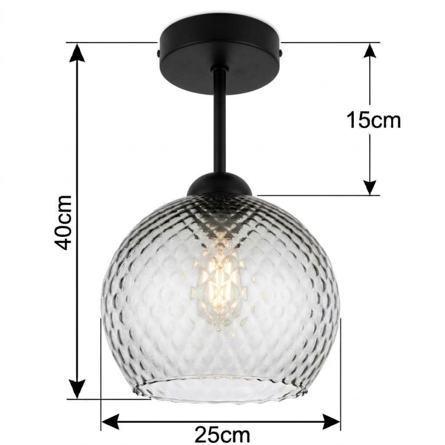 BRILAGI - LED prislonjena stropna svjetiljka RETRO GLASS 1xE27/60W/230V Ø 25 cm crna/zadimljena siva
