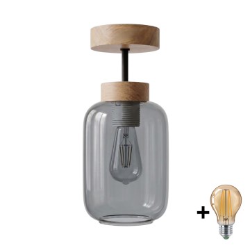 BRILAGI - LED Nadgradni stropni luster RETRO GLASS 1xE27/60W/230V Ø 14 cm hrast/dimno siva