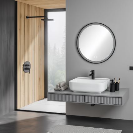 Brilagi - LED kupaonsko ogledalo s mogućnošću prigušivanja, s grijačem i pozadinskim osvjetljenjem ALU PRO LED/18W/230V Ø 60 cm 3000/4000/6500K IP44 crno CRI 90