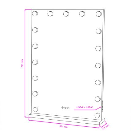 BRILAGI - LED Prigušivo make-up ogledalo HOLLYWOOD LED/15W/230V CCT + 2x USB 55x77 cm bijela