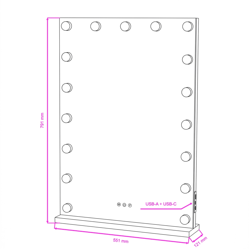 BRILAGI - LED Prigušivo make-up ogledalo HOLLYWOOD LED/15W/230V CCT + 2x USB 55x77 cm bijela