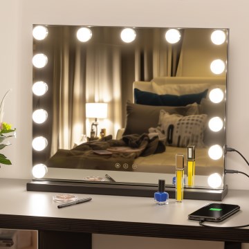 BRILAGI - LED Ogledalo za šminku s prigušivanjem HOLLYWOOD LED/15W/230V CCT + USB crna