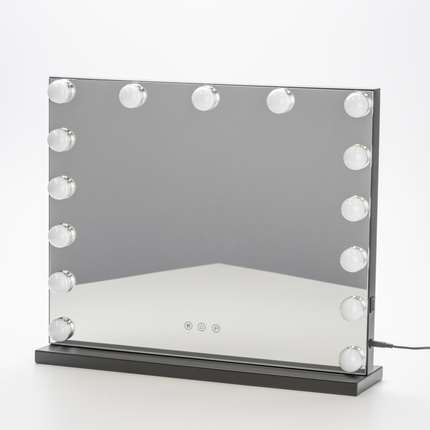 BRILAGI - LED Ogledalo za šminku s prigušivanjem HOLLYWOOD LED/15W/230V CCT + USB crna