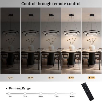 Brilagi - LED prigušivi luster na sajli TWISTER LED/75W/230V 3000-6000K pr. 70 cm crna + daljinski upravljač