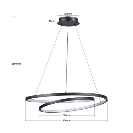 Brilagi - LED prigušivi luster na sajli TWISTER LED/75W/230V 3000-6000K pr. 70 cm crna + daljinski upravljač