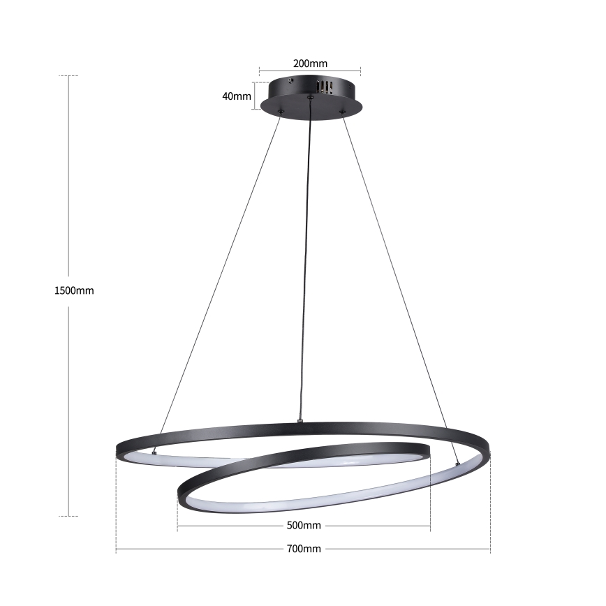 Brilagi - LED prigušivi luster na sajli TWISTER LED/75W/230V 3000-6000K pr. 70 cm crna + daljinski upravljač