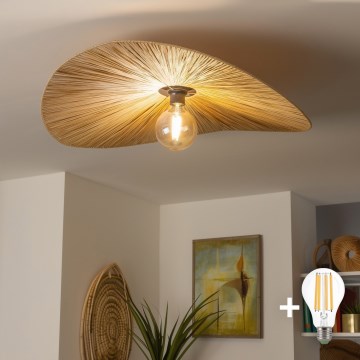 Brilagi - LED plafonjera CERIA BOHO 1xE27/40W/230V Ø 80 cm rafija/hrast