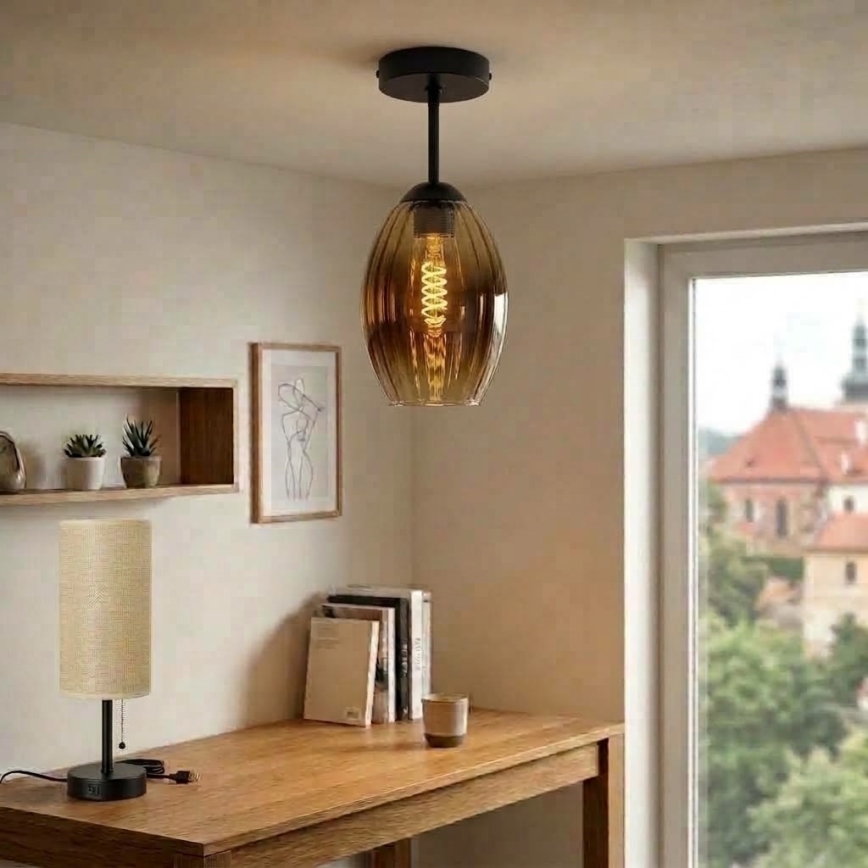 BRILAGI - LED prislonjena stropna svjetiljka RETRO GLASS 1xE27/60W/230V Ø 17 cm crna/dimno bež