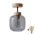 BRILAGI - LED plafonski luster RETRO GLASS 1xE27/60W/230V Ø 14 cm hrast/dimljeno-siva