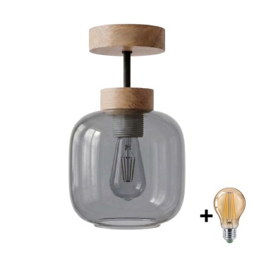 BRILAGI - LED plafonski luster RETRO GLASS 1xE27/60W/230V Ø 14 cm hrast/dimljeno-siva