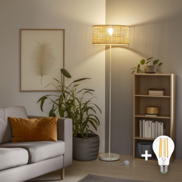 Brilagi - LED podna svjetiljka CERIA 1xE27/40W/230V promjer 25 cm bambus/bijela