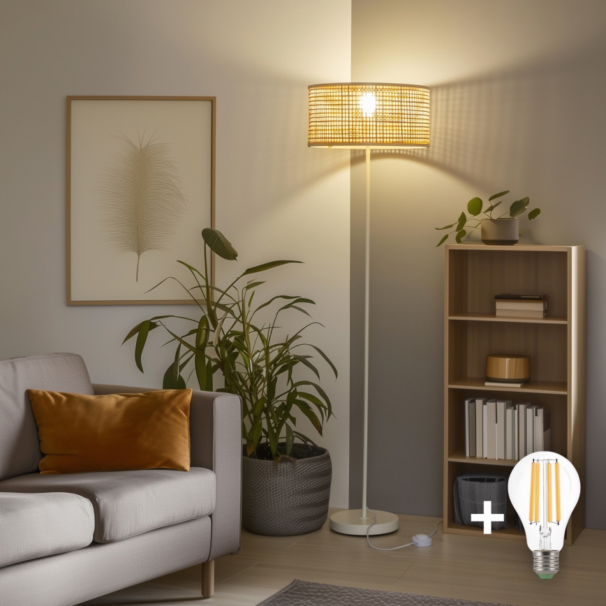 Brilagi - LED podna svjetiljka CERIA 1xE27/40W/230V, Ø 40 cm, bambus/bijela