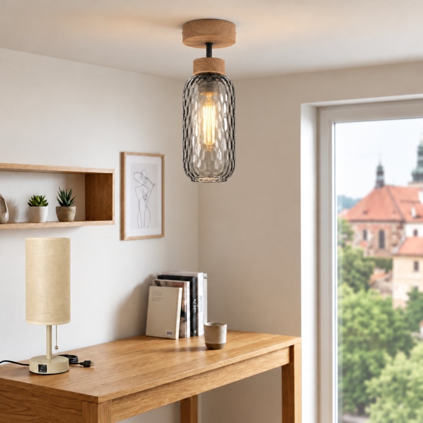 BRILAGI - LED stropni luster RETRO GLASS 1xE27/60W/230V Ø 14 cm hrast/dimna siva