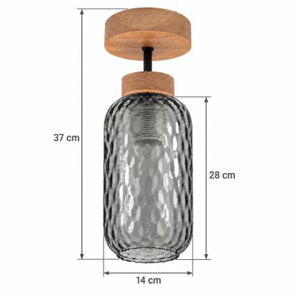 BRILAGI - LED stropni luster RETRO GLASS 1xE27/60W/230V Ø 14 cm hrast/dimna siva