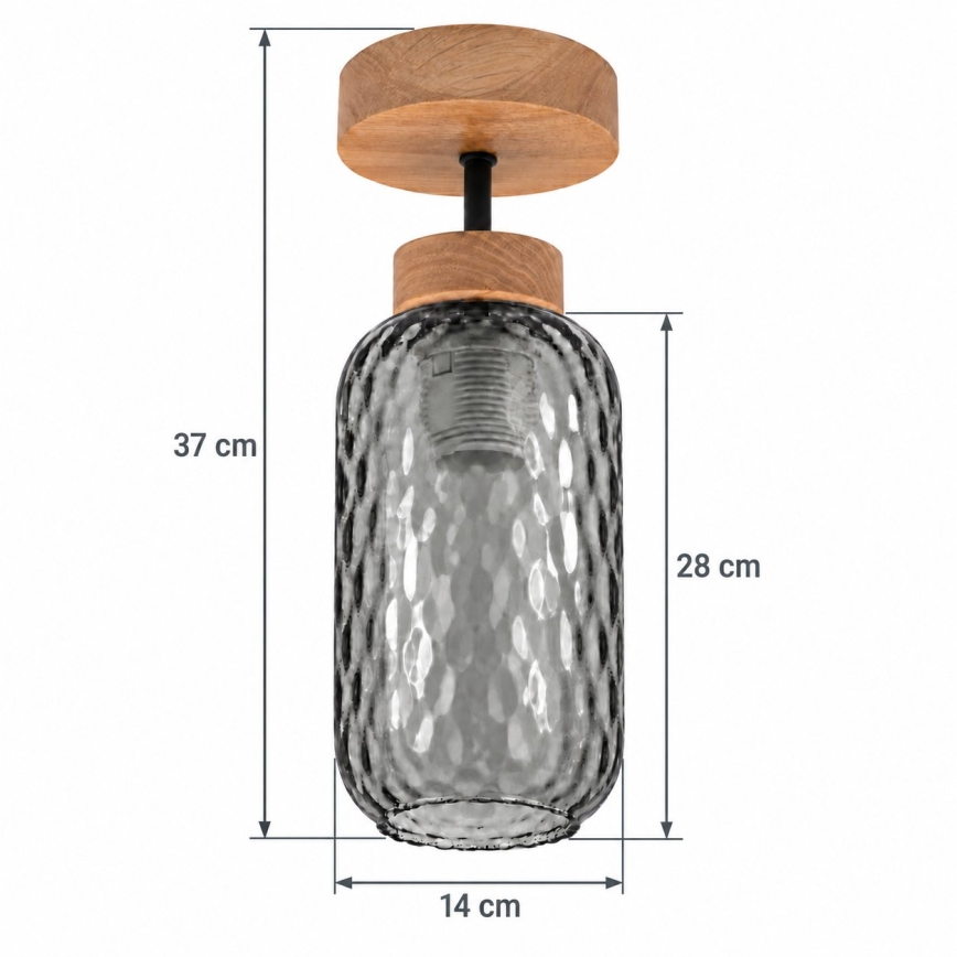 BRILAGI - LED stropni luster RETRO GLASS 1xE27/60W/230V Ø 14 cm hrast/dimna siva