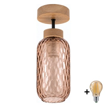 BRILAGI - LED Površinski montiran luster RETRO GLASS 1xE27/60W/230V Ø 14 cm hrast/dimno-smeđa