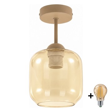 BRILAGI - LED površinski montiran stropni luster RETRO GLASS 1xE27/60W/230V pr. 14 cm bež/zadimljeno bež
