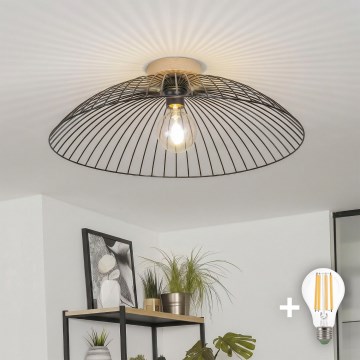 Brilagi - LED površinski stropni luster CERIA WIRE 1xE27/40W/230V Ø 60 cm crna/hrast