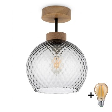 BRILAGI - LED površinski stropni luster RETRO GLASS 1xE27/60W/230V Ø 18 cm hrast/dimno siva