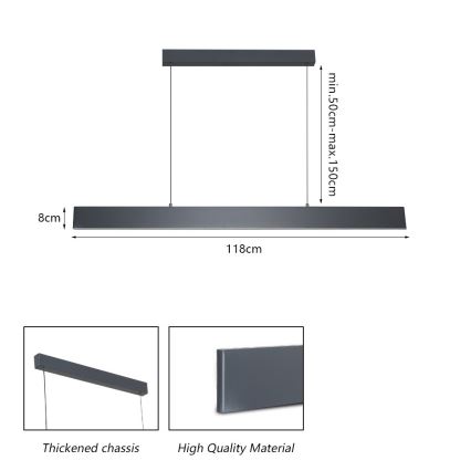 Brilagi - LED Prigušivi luster na sajli SLIMLINE LED/40W/230V 3000-6000K antracit + daljinski upravljač