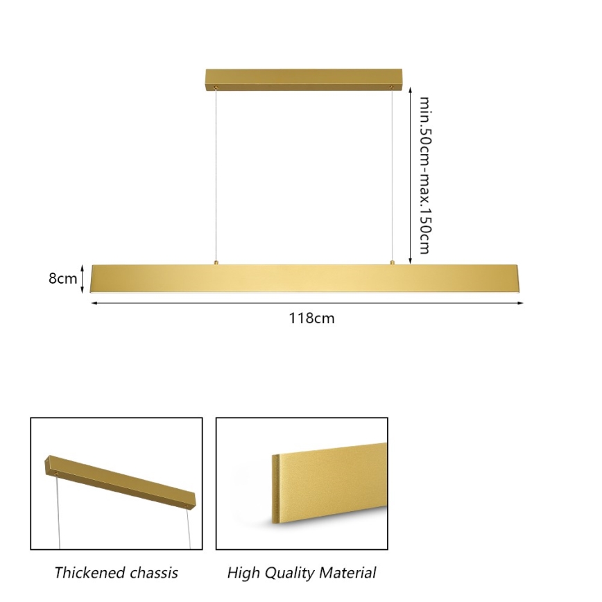 Brilagi - LED Prigušivi luster na sajli SLIMLINE LED/40W/230V 3000-6000K zlatna + daljinski upravljač