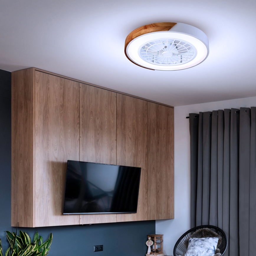 Brilagi - LED Prigušiva stropna svjetiljka s ventilatorom LED/30W/230V 3000-6500K bijela/hrast + daljinski upravljač
