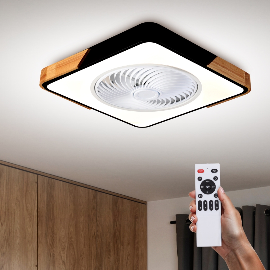 Brilagi - LED Prigušiva stropna svjetiljka s ventilatorom LED/30W/230V 3000-6500K crna/hrast + daljinski upravljač