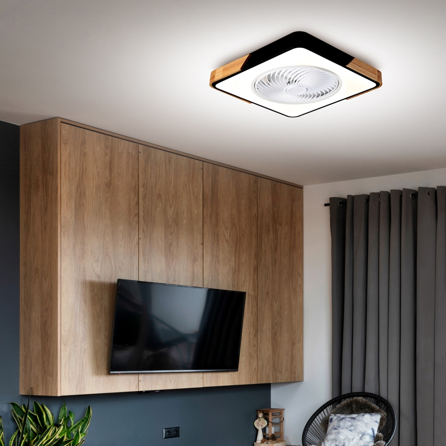Brilagi - LED Prigušiva stropna svjetiljka s ventilatorom LED/30W/230V 3000-6500K crna/hrast + daljinski upravljač