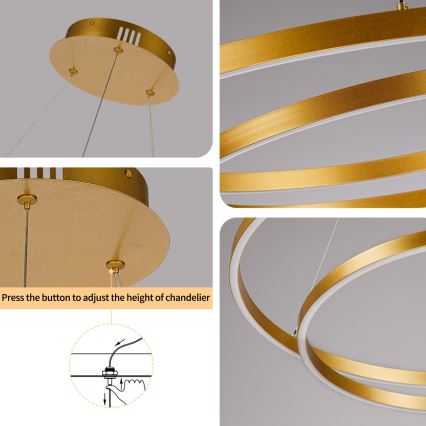 BRILAGI - LED luster na sajli TWISTER s mogućnošću prigušivanja LED/75W/230V 3000-6000K Ø 70 cm zlatna + daljinski upravljač