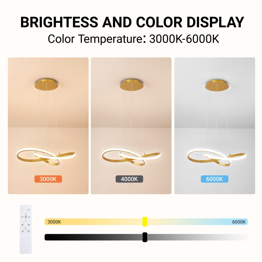 Brilagi - LED luster s prigušivanjem na sajli INFINITY LED/55W/230V 3000-6000K 50x50 cm zlatni + daljinski upravljač