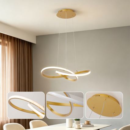 Brilagi - LED luster s prigušivanjem na sajli INFINITY LED/55W/230V 3000-6000K 50x50 cm zlatni + daljinski upravljač