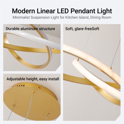 Brilagi - LED luster s prigušivanjem na sajli INFINITY LED/55W/230V 3000-6000K 50x50 cm zlatni + daljinski upravljač