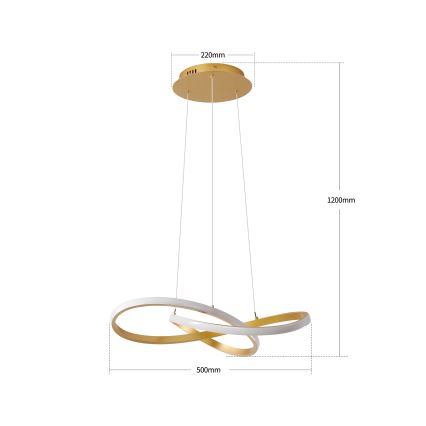 Brilagi - LED luster s prigušivanjem na sajli INFINITY LED/55W/230V 3000-6000K 50x50 cm zlatni + daljinski upravljač
