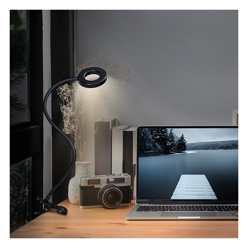 Brilagi -LED Prigušiva lampa s kopčom ORBELA LED/8W/5V 3000/4000/5000K crna