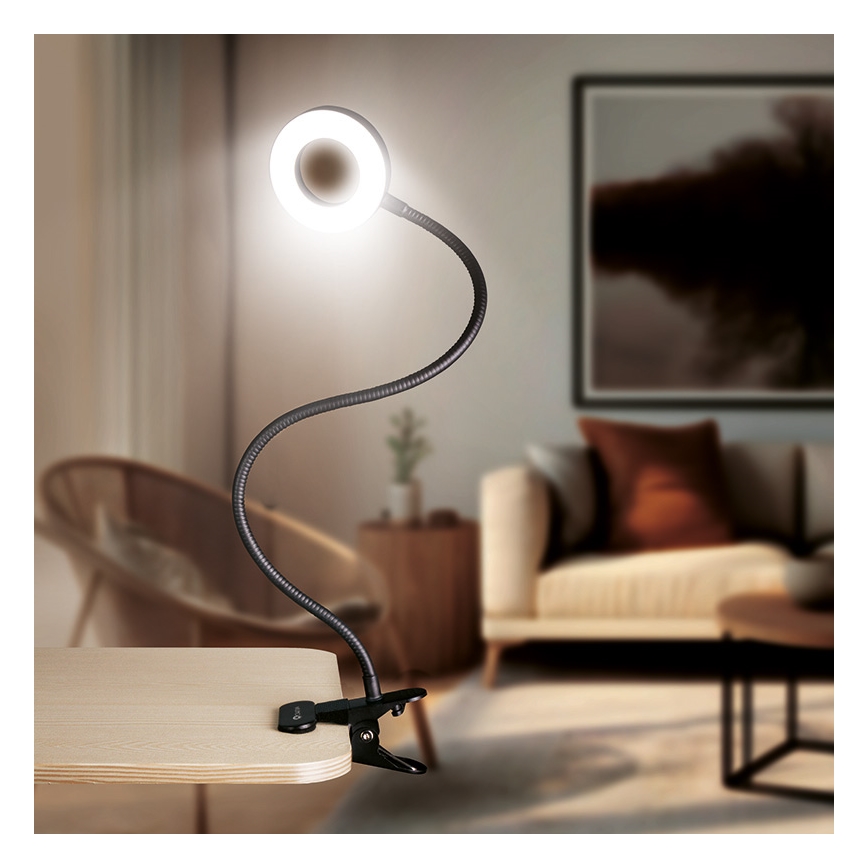 Brilagi -LED Prigušiva lampa s kopčom ORBELA LED/8W/5V 3000/4000/5000K crna