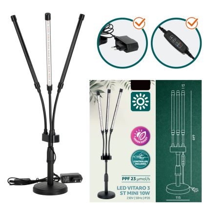 Brilagi - LED Prigušiva fleksibilna stolna lampa za uzgoj biljaka VITABLOOM 3xLED/10W/230V crna