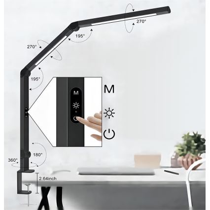 Brilagi - LED Prigušiva dodirna fleksibilna stolna lampa VARIO LED/12W/230V 3000/4000/5000/6500K CRI 92 crna