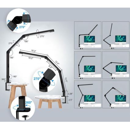 Brilagi - LED Prigušiva dodirna fleksibilna stolna lampa VARIO LED/12W/230V 3000/4000/5000/6500K CRI 92 crna