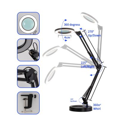 Brilagi - LED Prigušiva stolna lampa s povećalom LENS LED/12W/5V 3000/4200/6000K crna