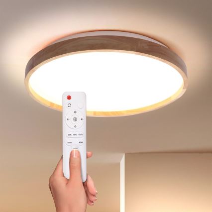 Brilagi - LED Prigušiva stropna svjetiljka ALSON LED/48W/230V 3000-6500K hrast pr. 39,5 cm + daljinski upravljač