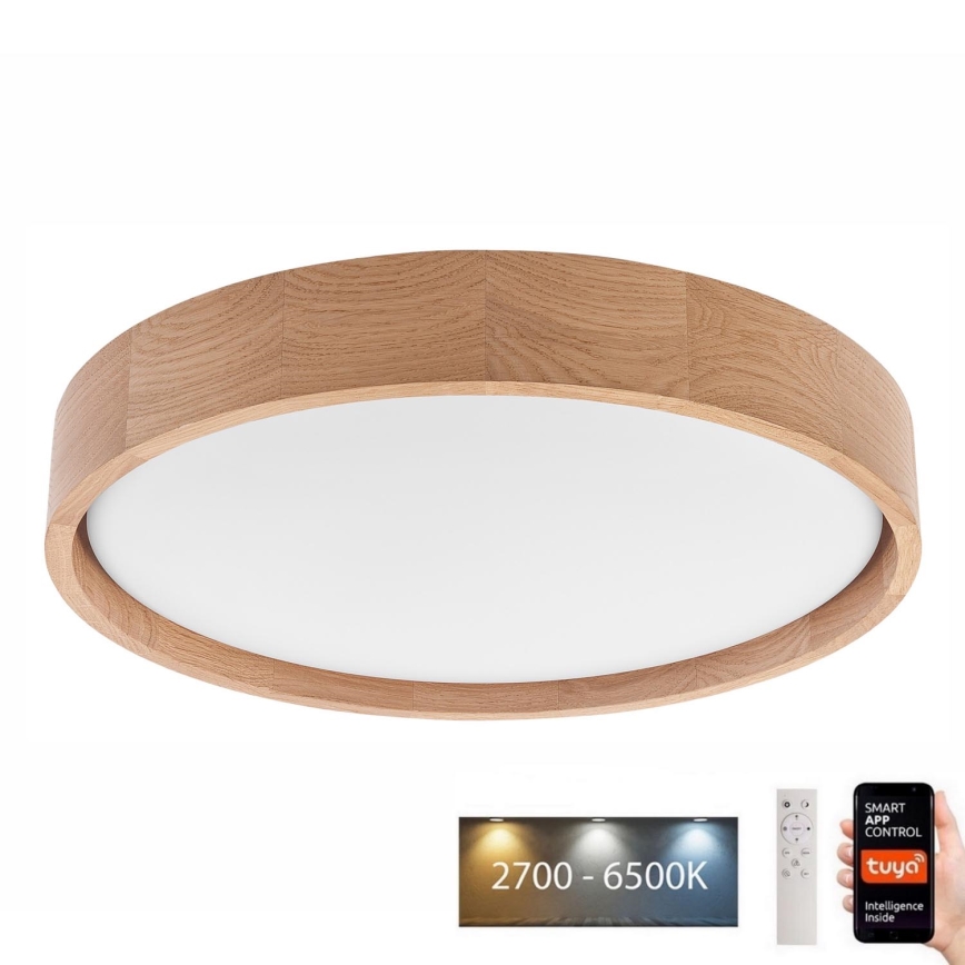 Brilagi - LED Prigušiva stropna svjetiljka MANAROLA SMART LED/24W/230V 2700-6500K hrast pr. 41 cm Wi-Fi + daljinski upravljač Tuya