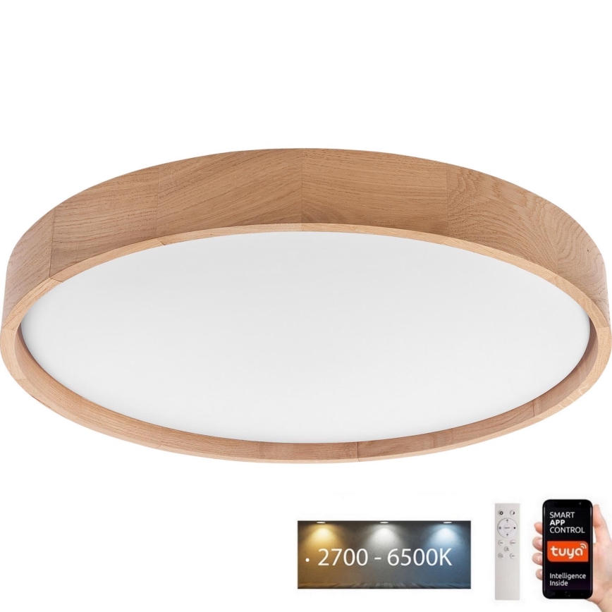 Brilagi - LED Prigušiva stropna svjetiljka MANAROLA SMART LED/36W/230V 2700-6500K hrast pr. 51 cm Wi-Fi + daljinski upravljač Tuya