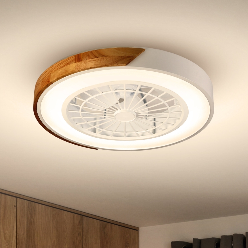 Brilagi - LED Prigušiva stropna svjetiljka s ventilatorom LED/30W/230V 3000-6500K bijela/hrast + daljinski upravljač