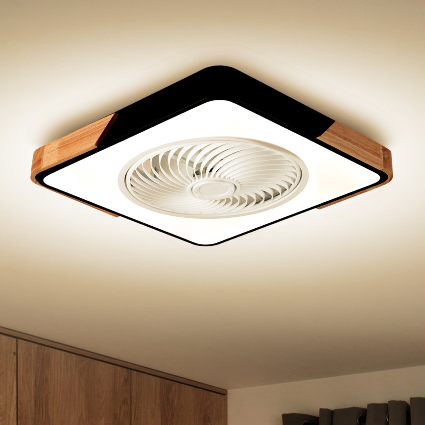 Brilagi - LED Prigušiva stropna svjetiljka s ventilatorom LED/30W/230V 3000-6500K crna/hrast + daljinski upravljač